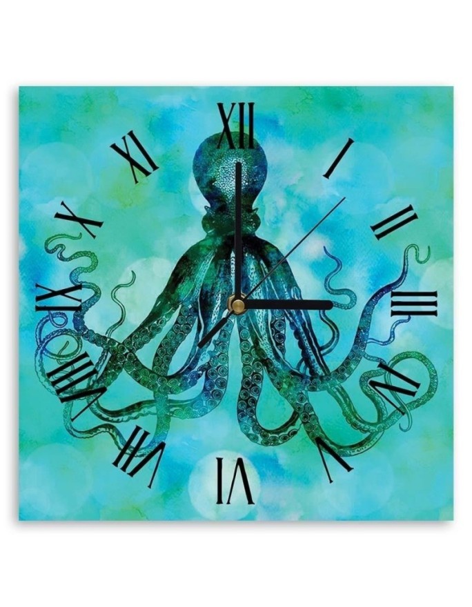 Wall clock - Green and blue octopus - Andrea Haase | FEEBY