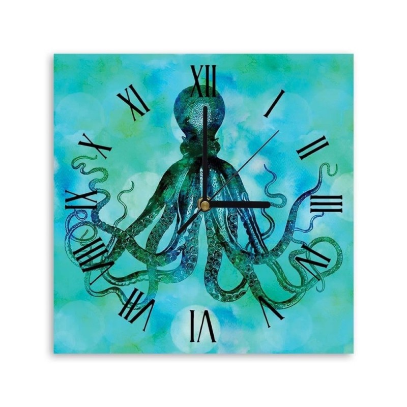 Wall clock - Green and blue octopus - Andrea Haase | FEEBY