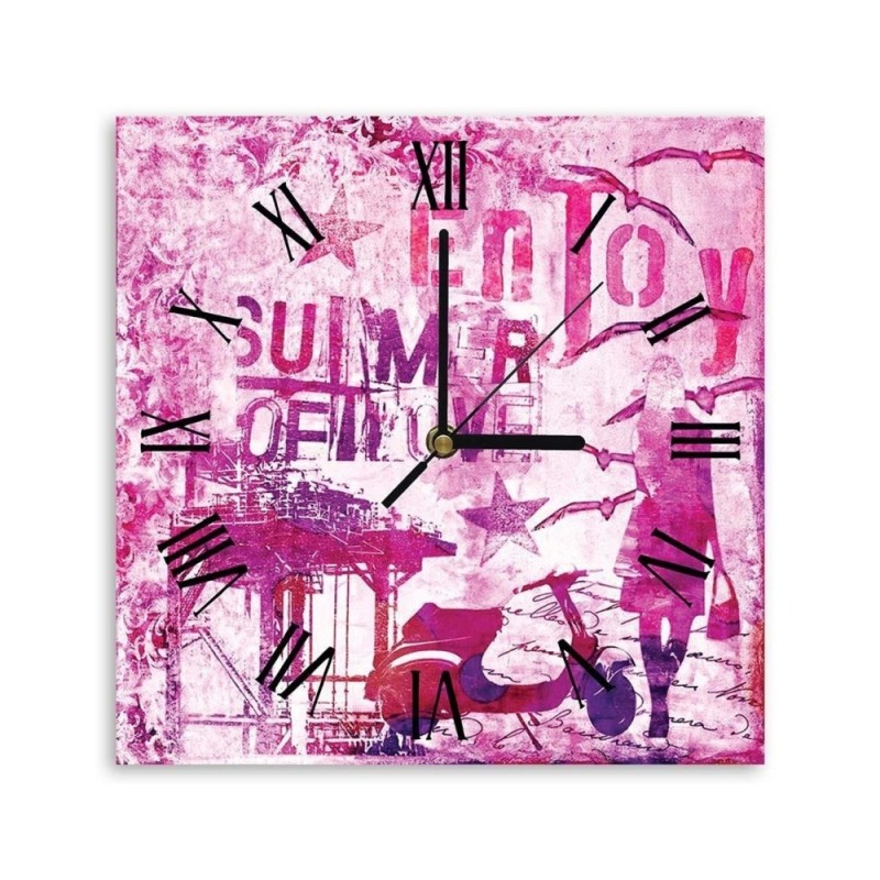 Wall clock - Pink holiday lettering - Andrea Haase | FEEBY