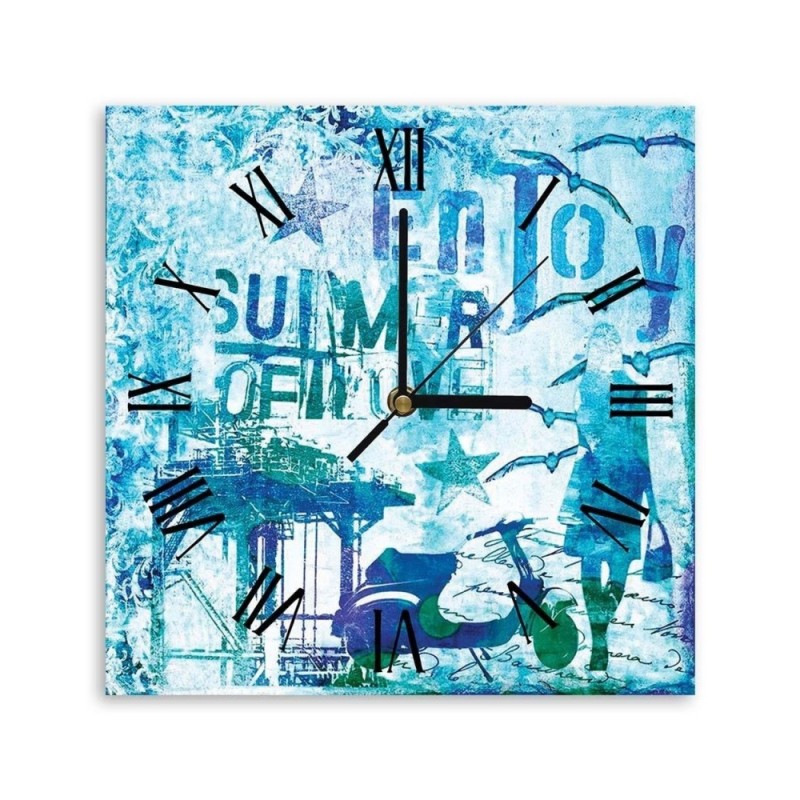 Wall clock - Blue holiday lettering - Andrea Haase | FEEBY