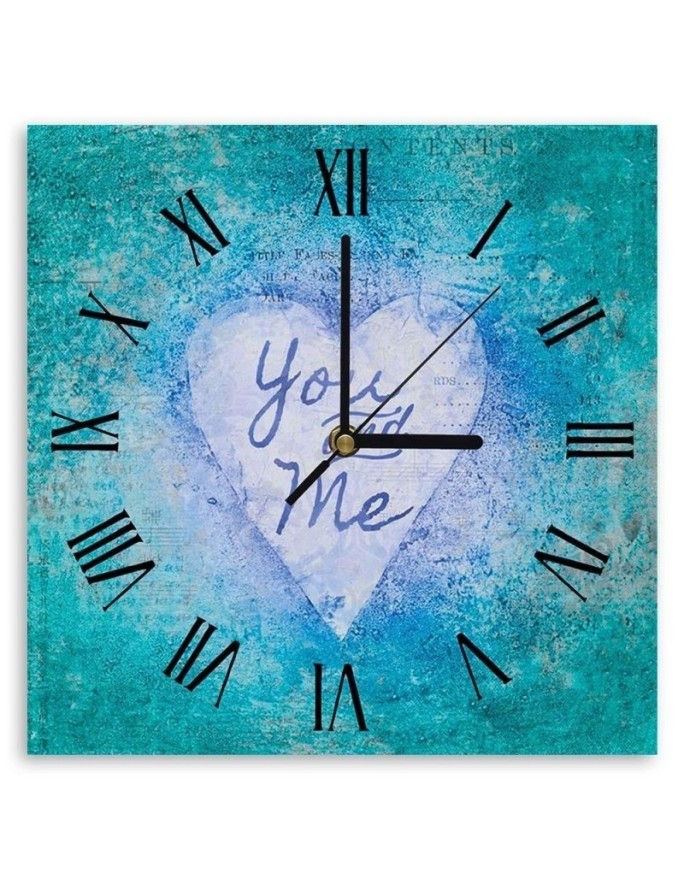 Wall clock - Blue You and Me lettering - Andrea Haase | FEEBY