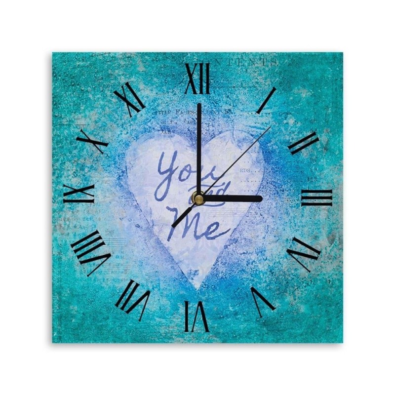 Wall clock - Blue You and Me lettering - Andrea Haase | FEEBY