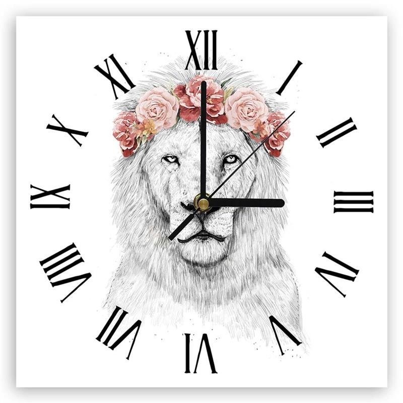 Wall clock - Lion in flower garland - Balazs Solti | FEEBY