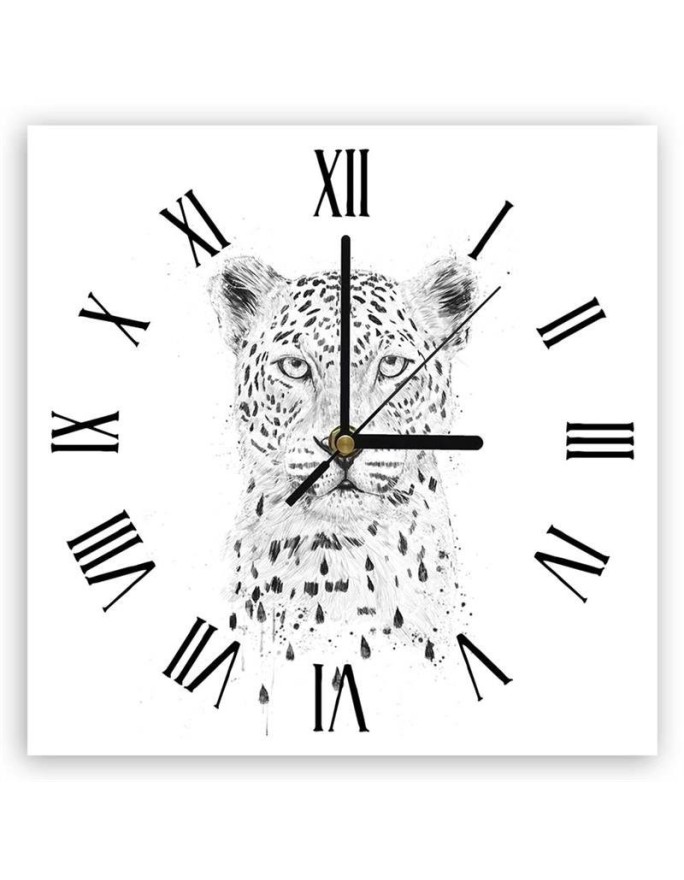 Wall clock - Black and white leopard - Balazs Solti | FEEBY