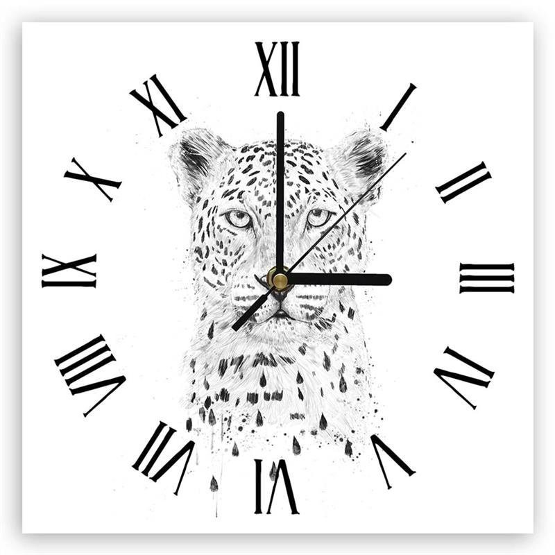 Wall clock - Black and white leopard - Balazs Solti | FEEBY