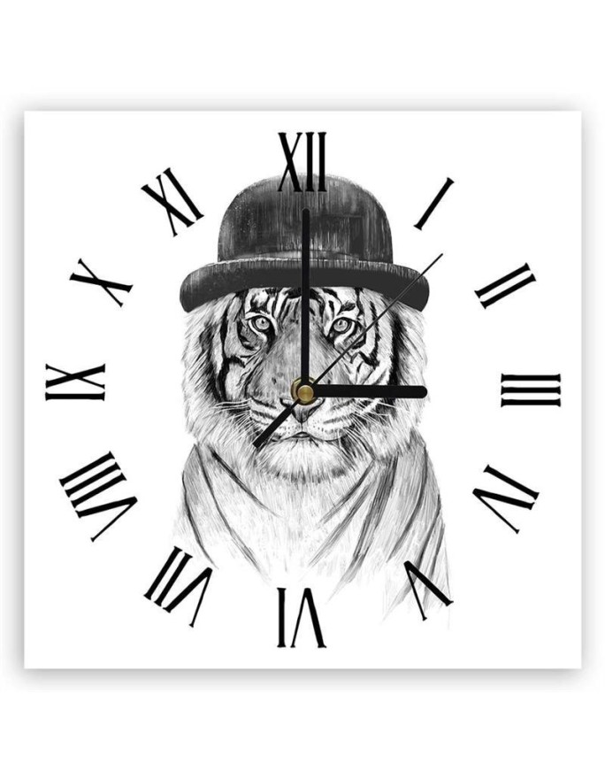 Wall clock - Tiger in a hat - Balazs Solti | FEEBY