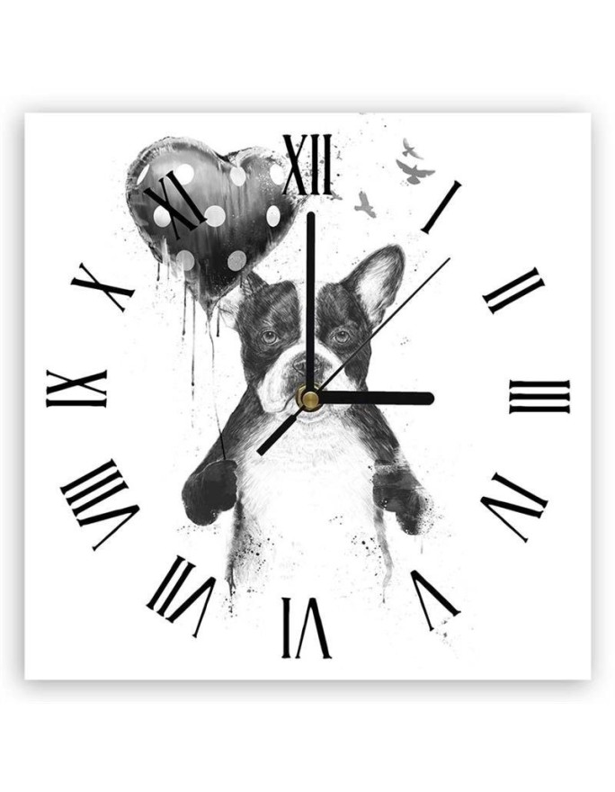 Wall clock - French Bulldog with a balloon - Balazs Solti | FEEBY