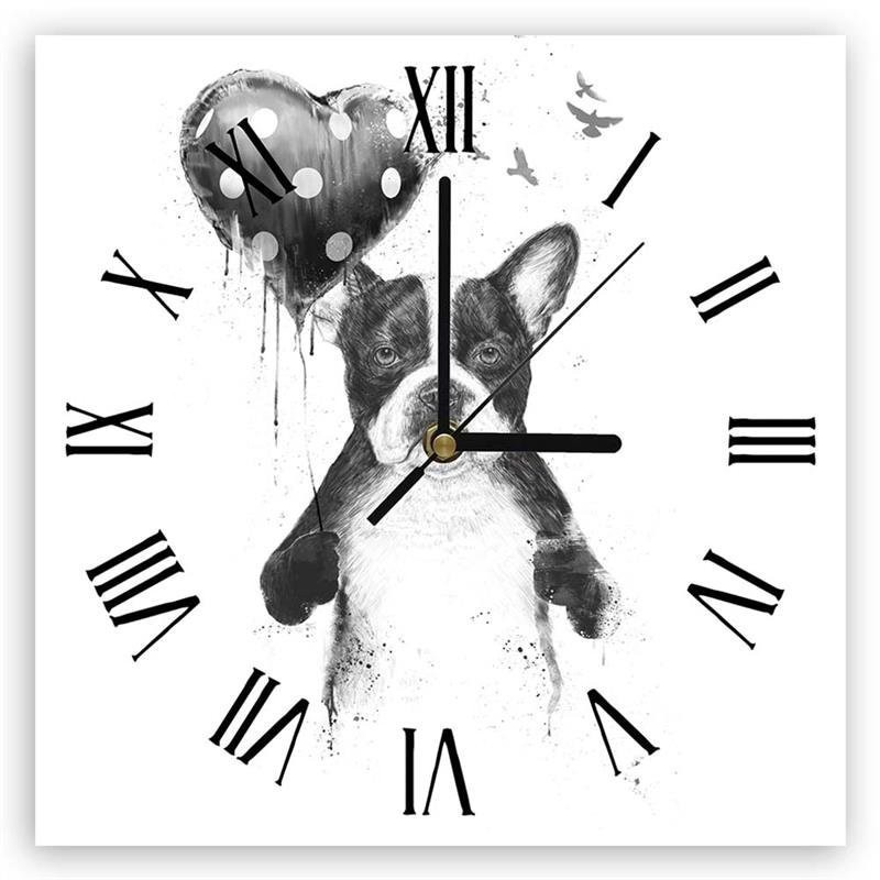 Wall clock - French Bulldog with a balloon - Balazs Solti | FEEBY