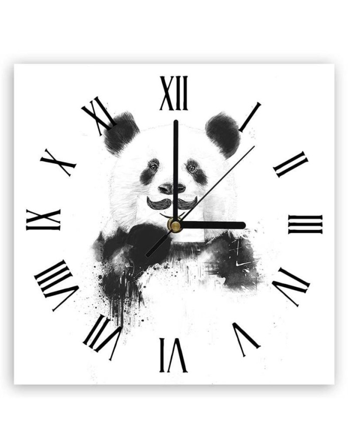 Wall clock - Black and white panda - Balazs Solti | FEEBY