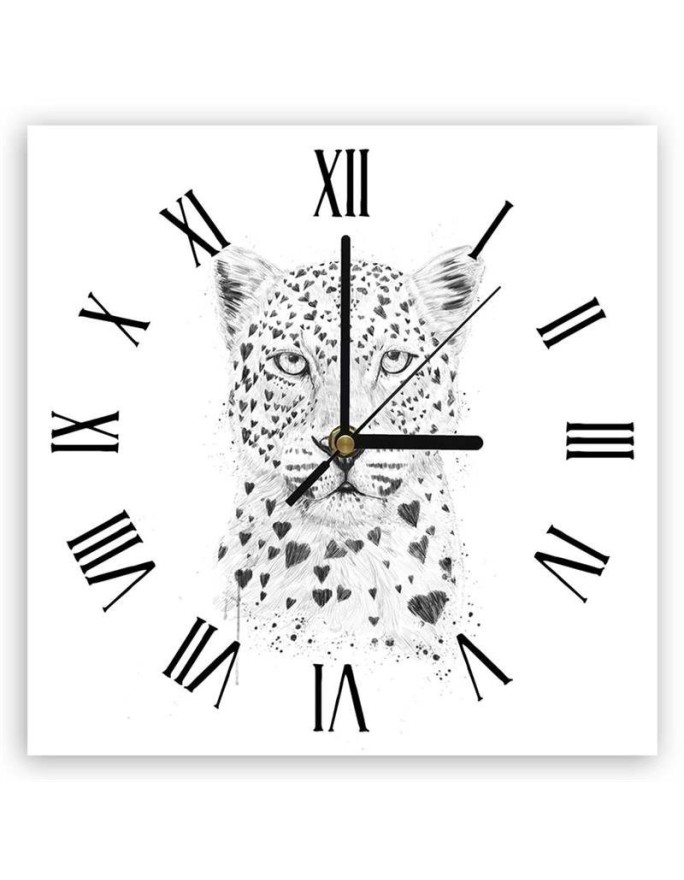 Wall clock - Black and white leopard - Balazs Solti | FEEBY