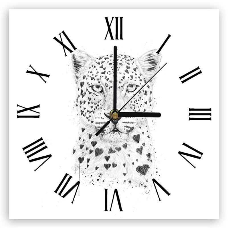 Wall clock - Black and white leopard - Balazs Solti | FEEBY