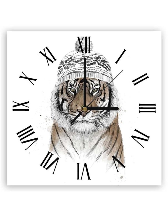 Wall clock - Tiger in a zioma hat - Balazs Solti | FEEBY