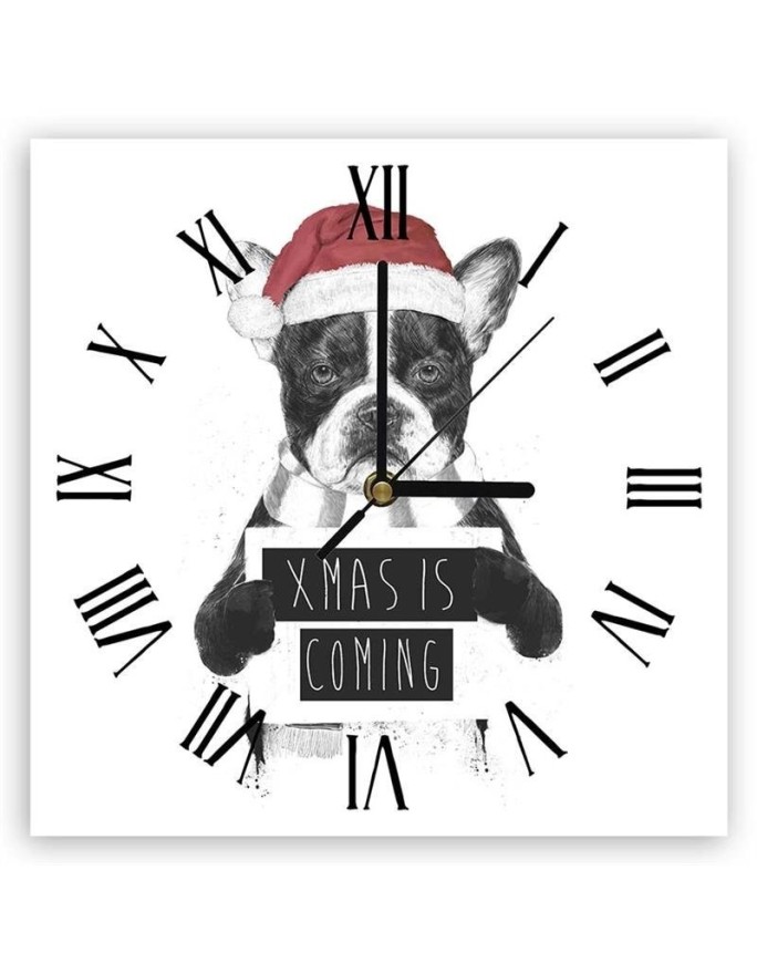 Wall clock - Christmas French bulldog - Balazs Solti | FEEBY