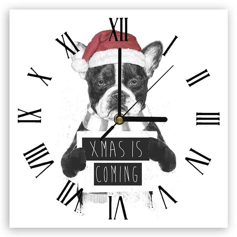 Wall clock - Christmas French bulldog - Balazs Solti | FEEBY