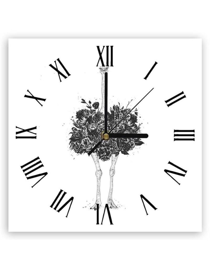 Wall clock - Ostrich with flowers - Balazs Solti | FEEBY