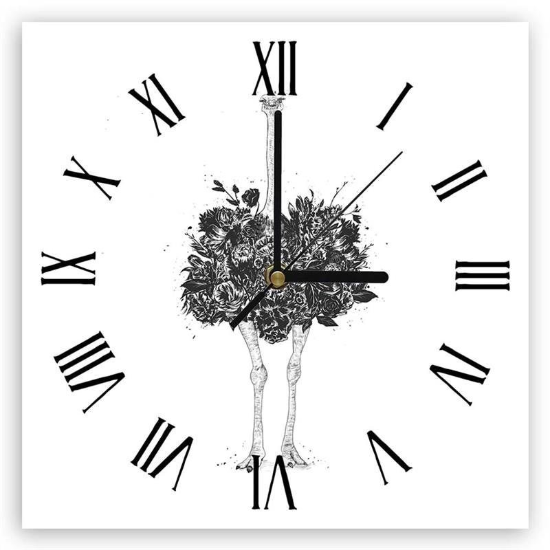 Wall clock - Ostrich with flowers - Balazs Solti | FEEBY