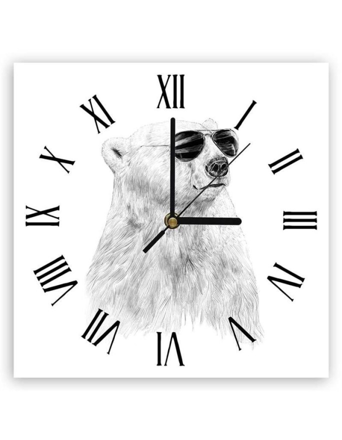 Wall clock - Black and white bear with glasses - Balazs Solti | FEEBY