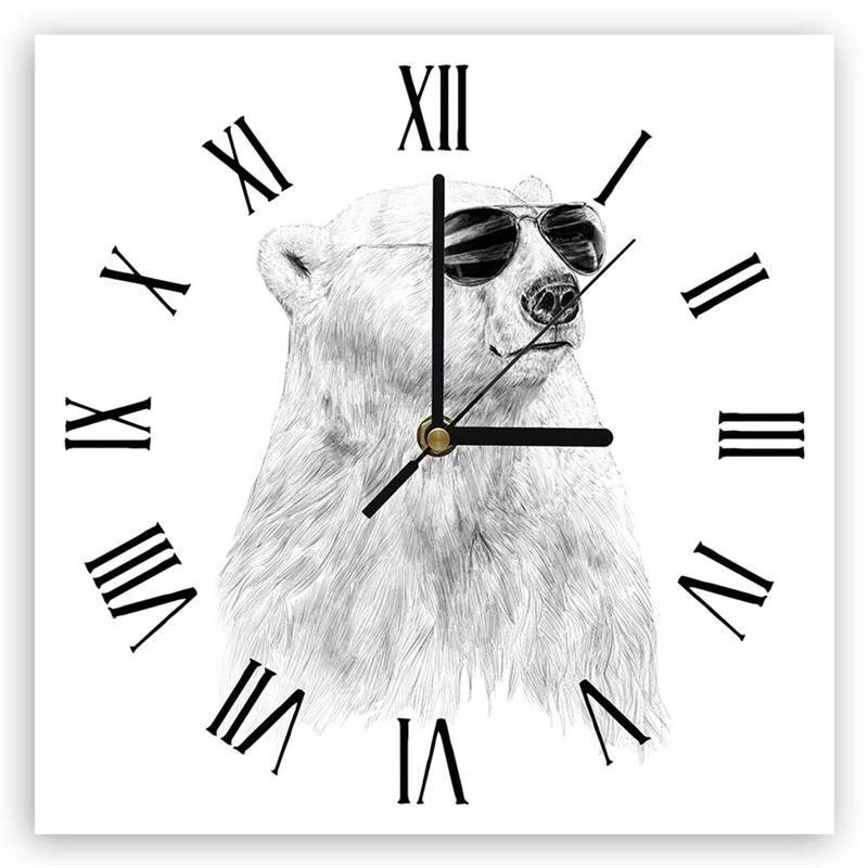 Wall clock - Black and white bear with glasses - Balazs Solti | FEEBY