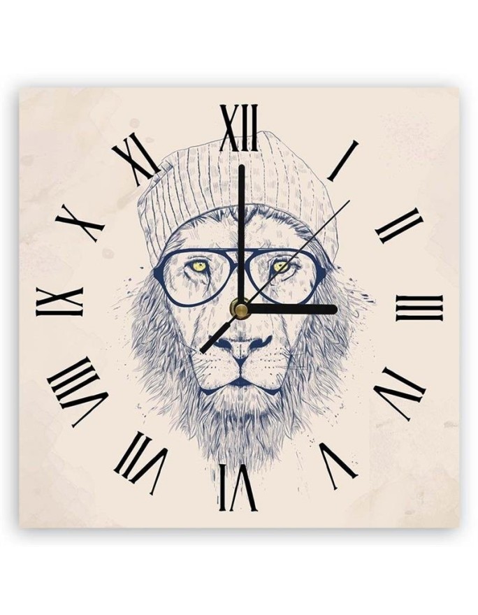 Wall clock - Lion in hipster glasses - Balazs Solti | FEEBY
