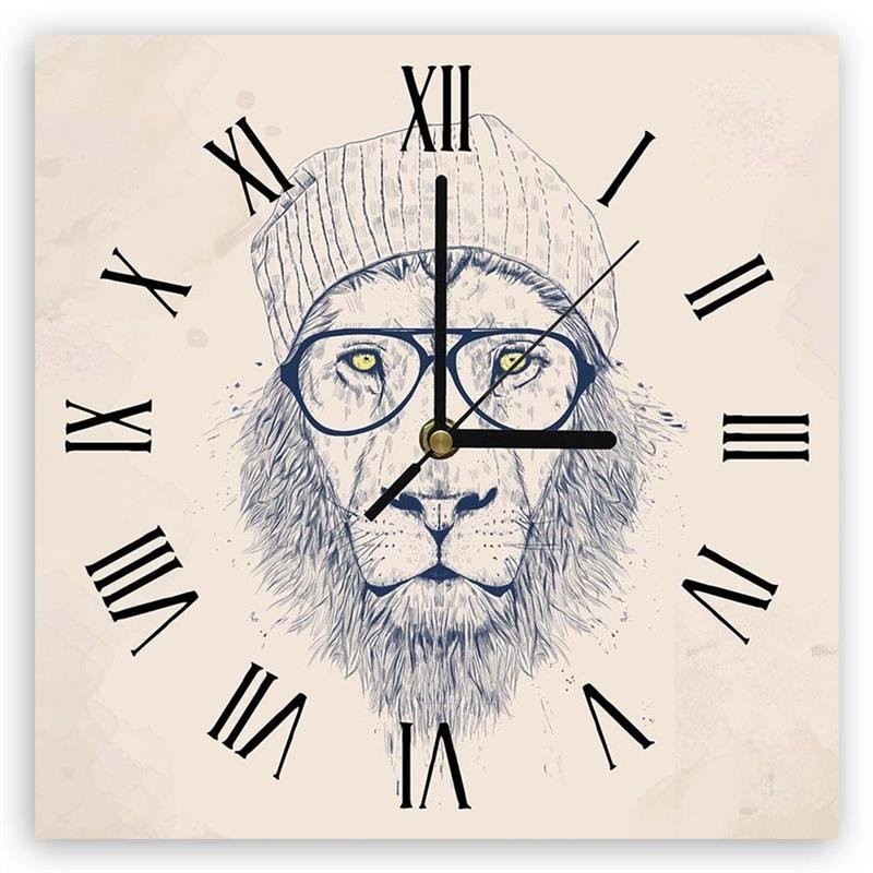 Wall clock - Lion in hipster glasses - Balazs Solti | FEEBY