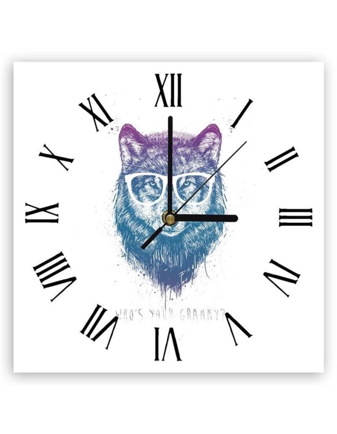 Wall clock - Pastel wolf with glasses - Balazs Solti | FEEBY