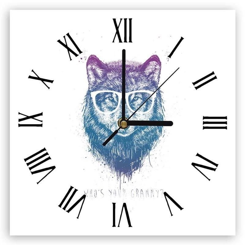 Wall clock - Pastel wolf with glasses - Balazs Solti | FEEBY