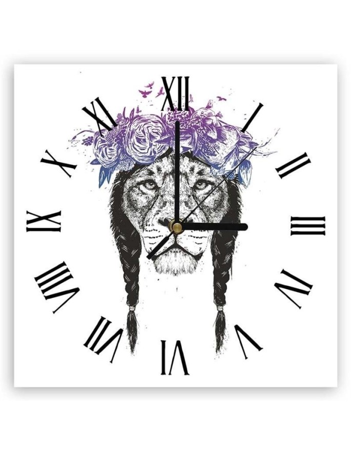 Wall clock - Lioness and flower garland - Balazs Solti | FEEBY