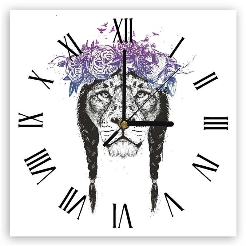 Wall clock - Lioness and flower garland - Balazs Solti | FEEBY