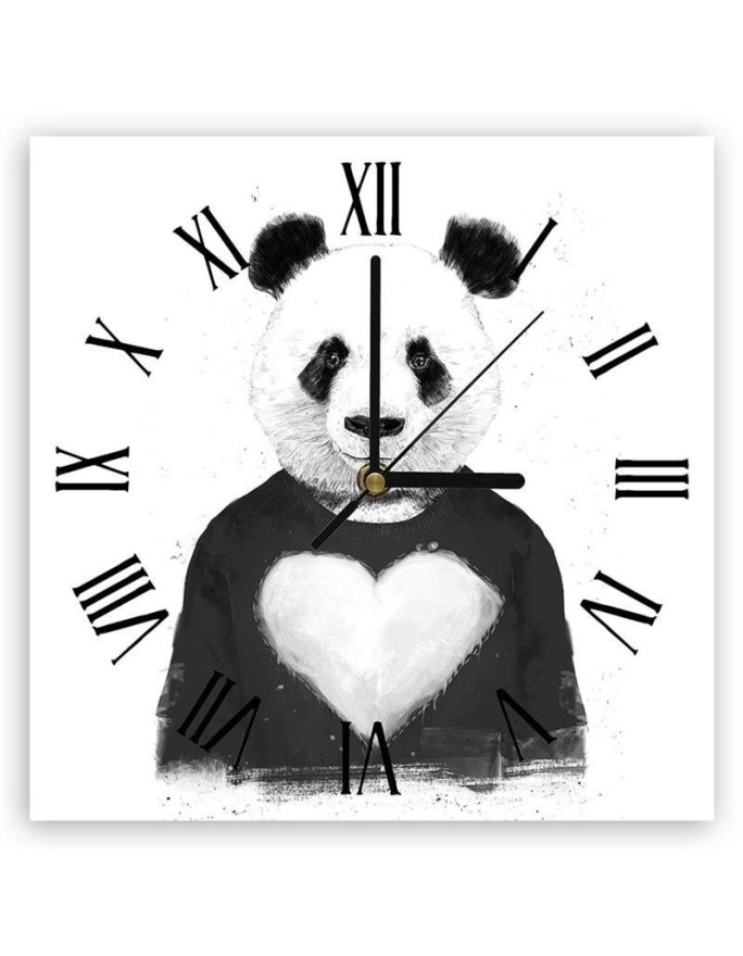 Wall clock - Panda in heart sweatshirt - Balazs Solti | FEEBY