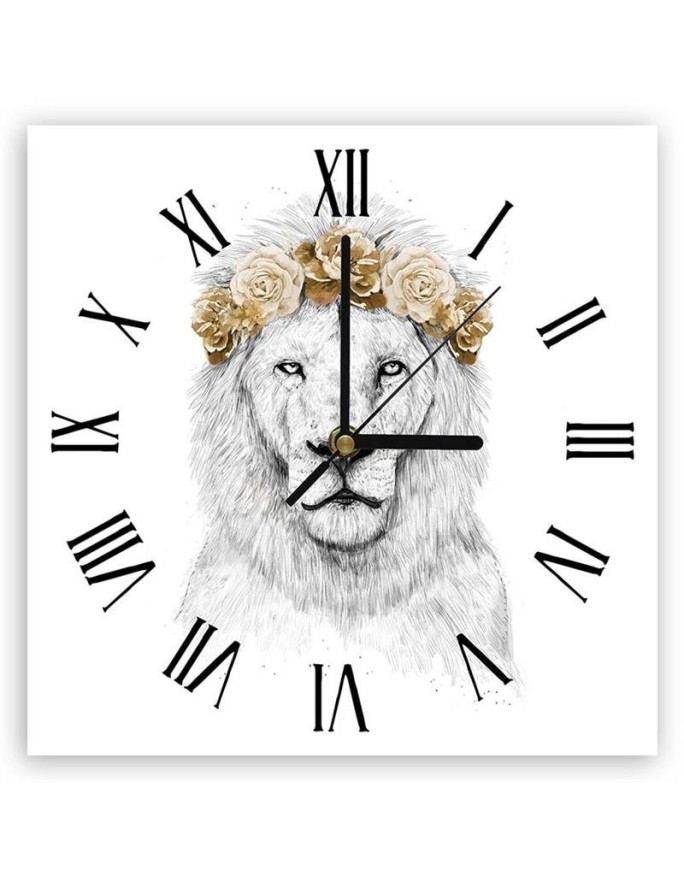 Wall clock - Lion and yellow flowers - Balazs Solti | FEEBY