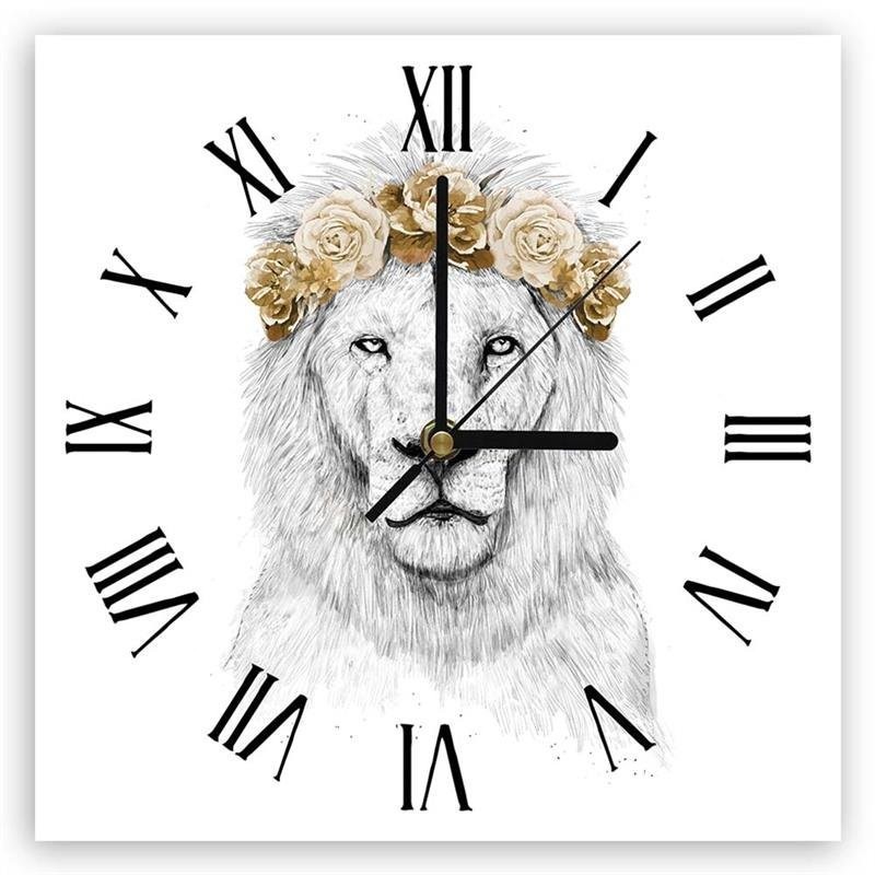 Wall clock - Lion and yellow flowers - Balazs Solti | FEEBY