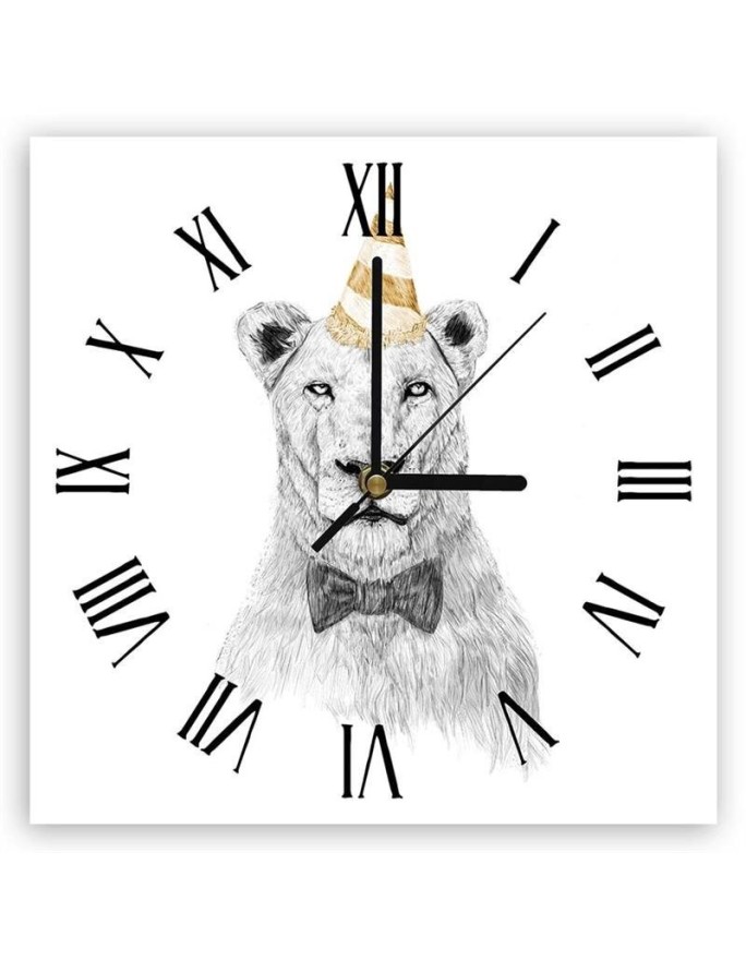Wall clock - Lion in birthday hat - Balazs Solti | FEEBY