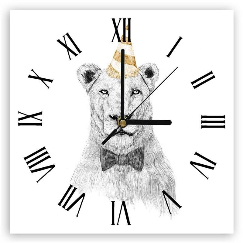 Wall clock - Lion in birthday hat - Balazs Solti | FEEBY