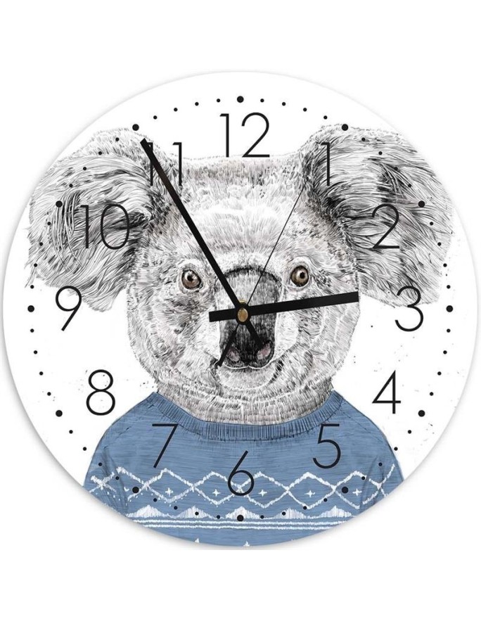 Wall clock - Koala in a blue jumper - Balazs Solti | FEEBY