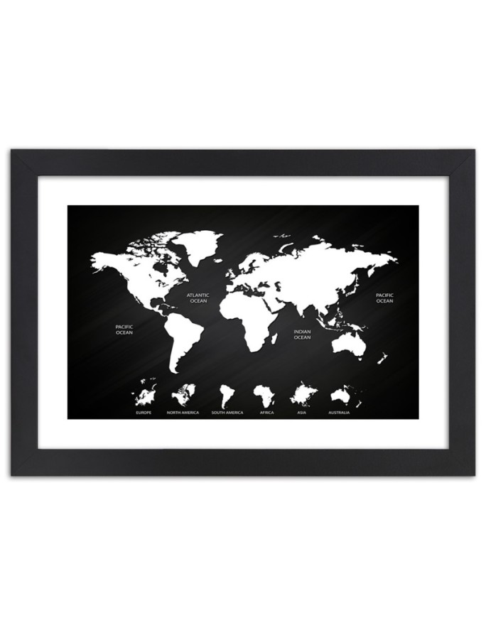 Poster World map in black...