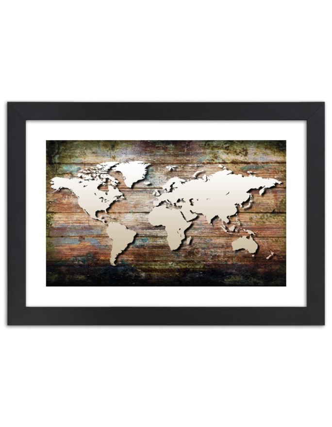 Poster World map on old...