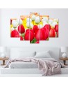 5 Piece Canvas print White and red tulips | FEEBY
