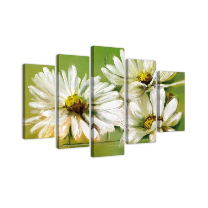 Daisies white flowers wall art painting for living room | FEEBY