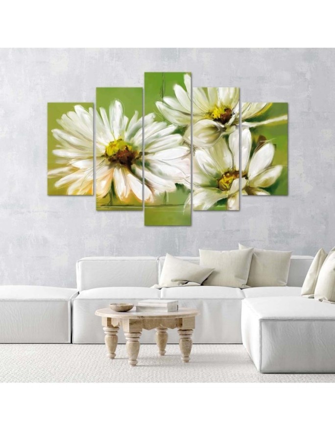 Daisies white flowers wall art painting for living room | FEEBY