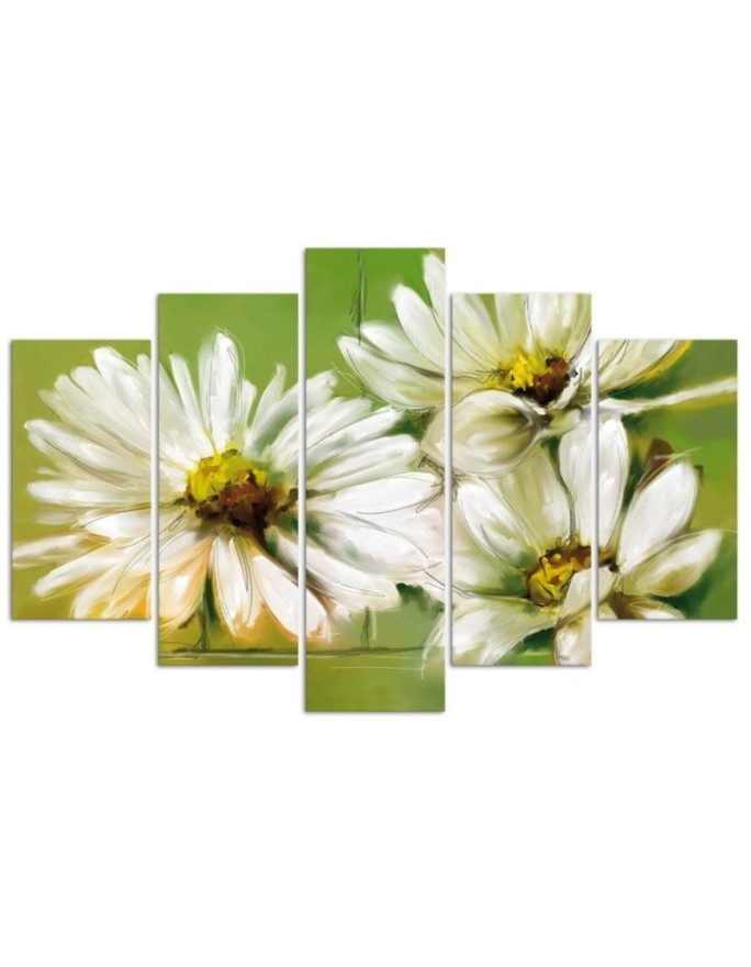 Daisies white flowers wall art painting for living room | FEEBY