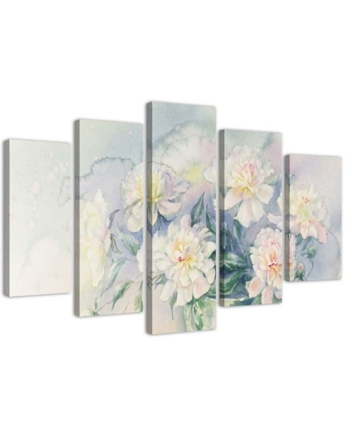5 Piece Wall art prints Bouquet of white pastel flowers for living room | FEEBY