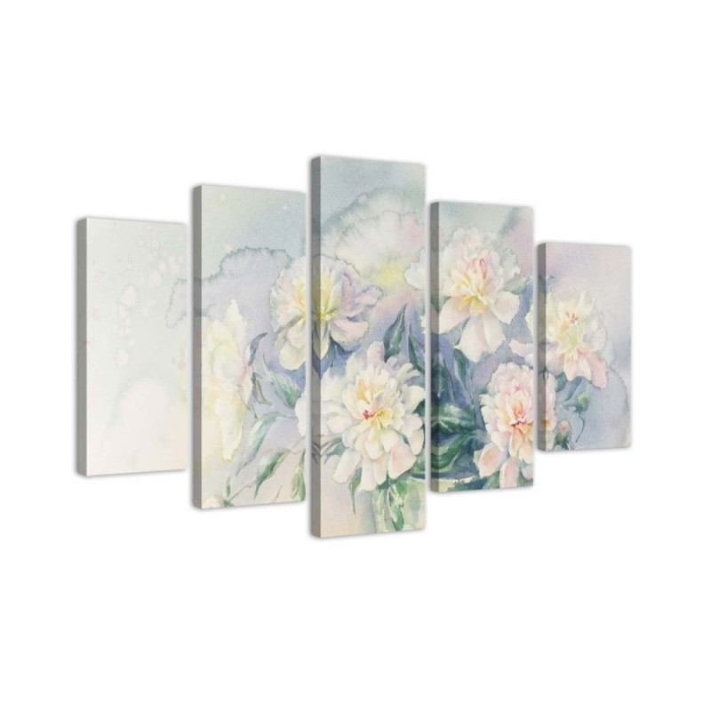 5 Piece Wall art prints Bouquet of white pastel flowers for living room | FEEBY