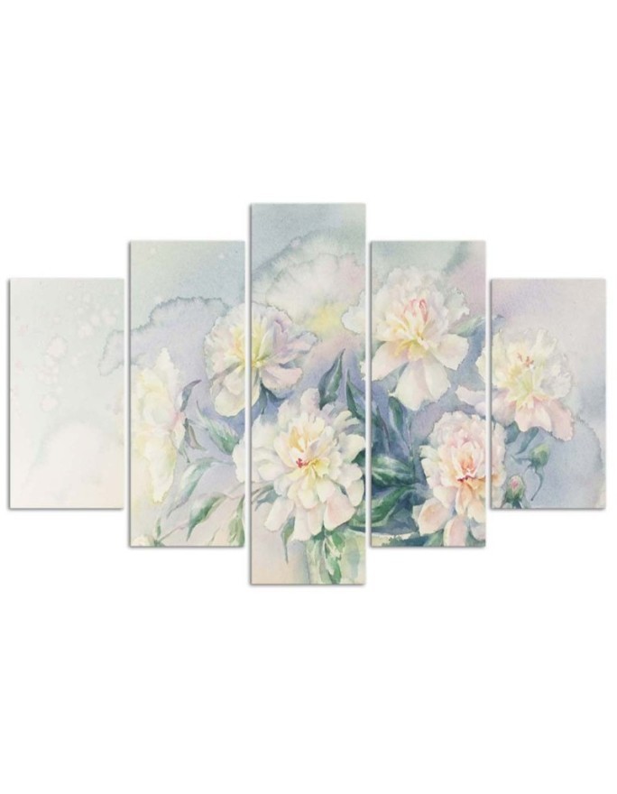 5 Piece Wall art prints Bouquet of white pastel flowers for living room | FEEBY