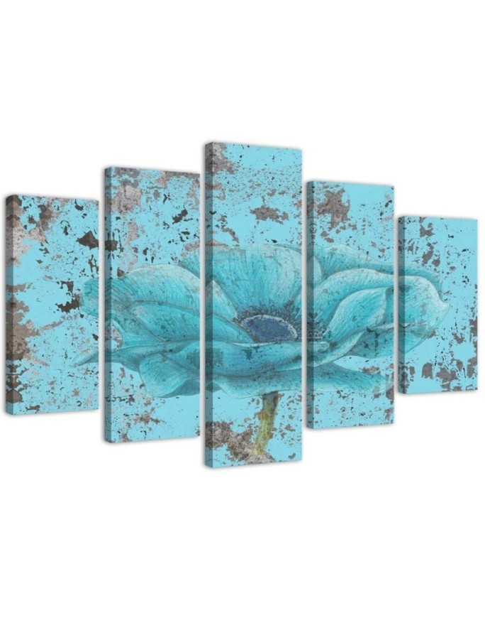 Wall art Blue vintage flower print on canvas | FEEBY