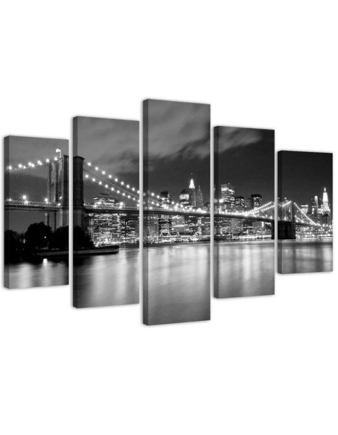 5 Piece Canvas prints New York Brooklyn Bridge black and white for office | FEEBY