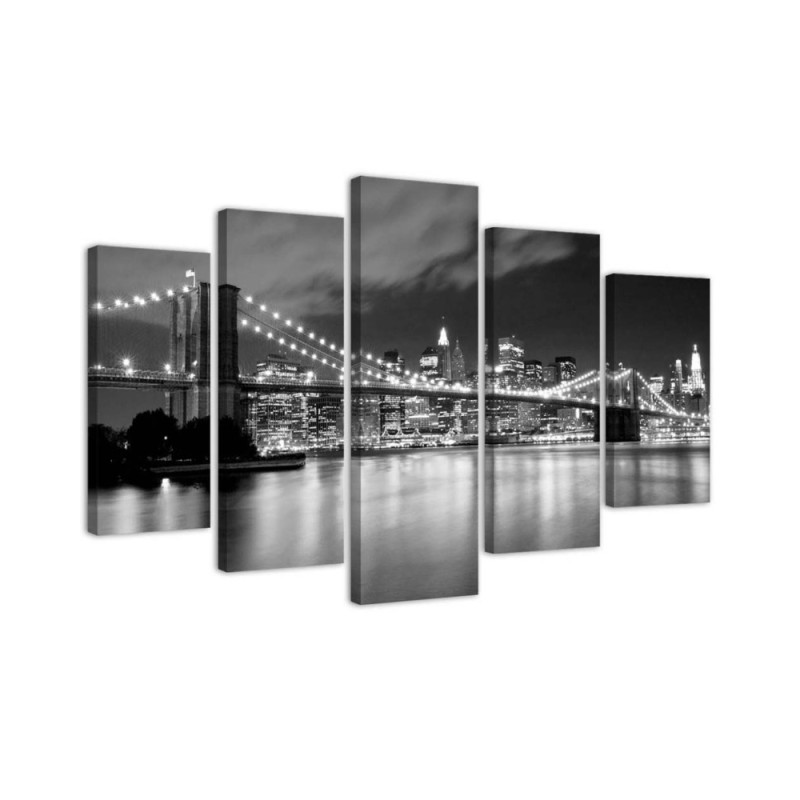 5 Piece Canvas prints New York Brooklyn Bridge black and white for office | FEEBY