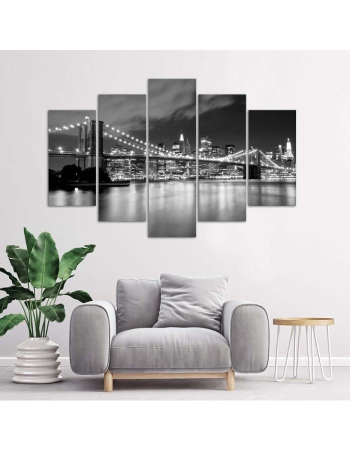 5 Piece Canvas prints New York Brooklyn Bridge black and white for office | FEEBY