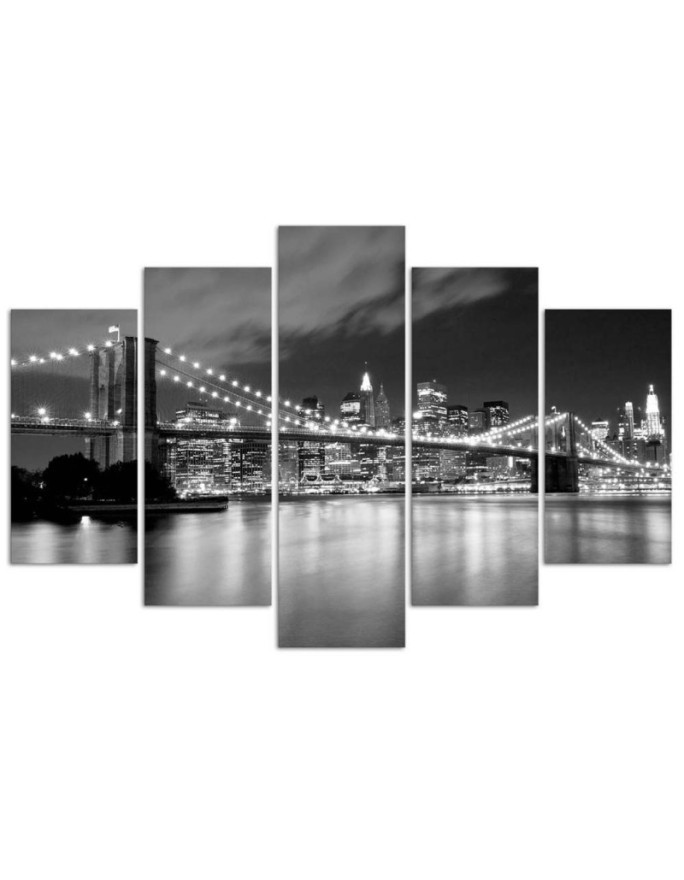 5 Piece Canvas prints New York Brooklyn Bridge black and white for office | FEEBY