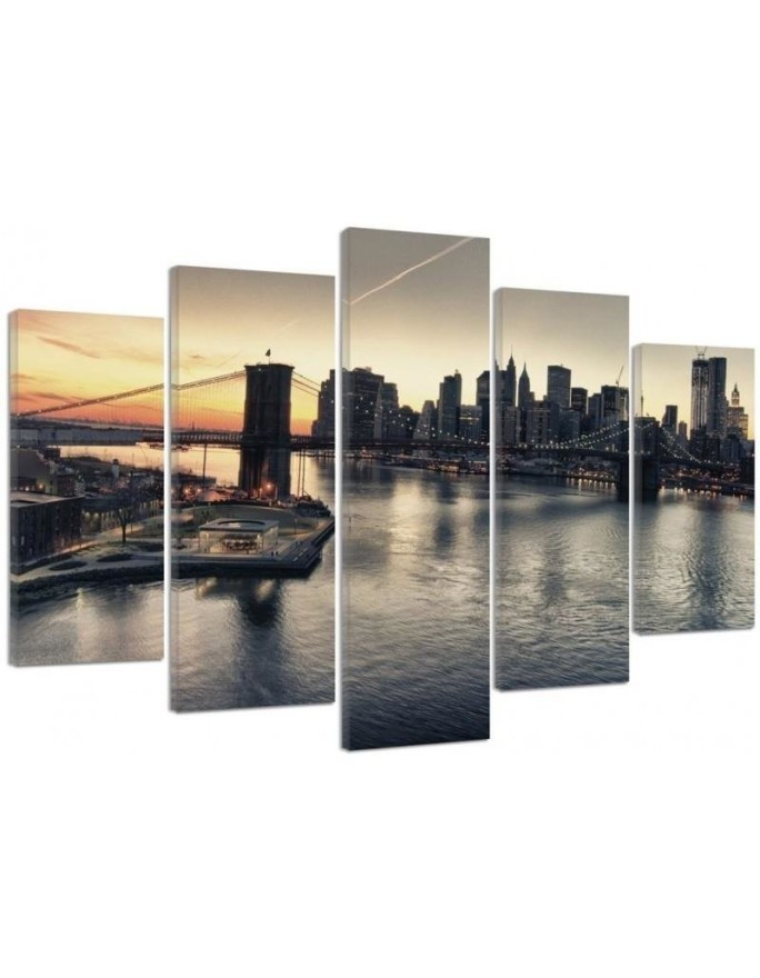 Canvas print 5 Piece for living room Brooklyn Bridge New York | FEEBY