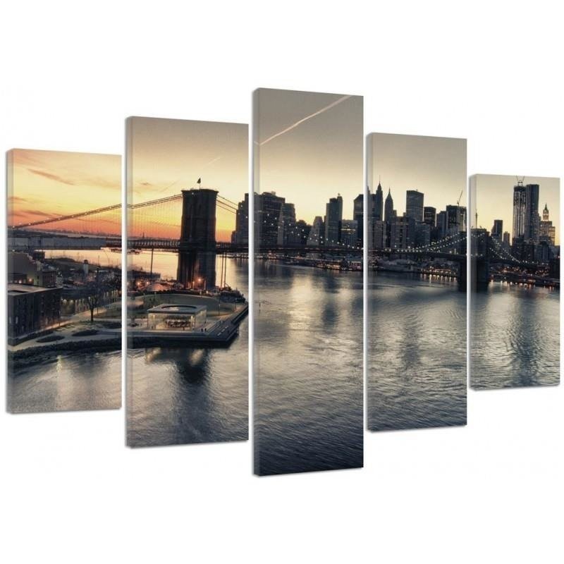 Canvas print 5 Piece for living room Brooklyn Bridge New York | FEEBY